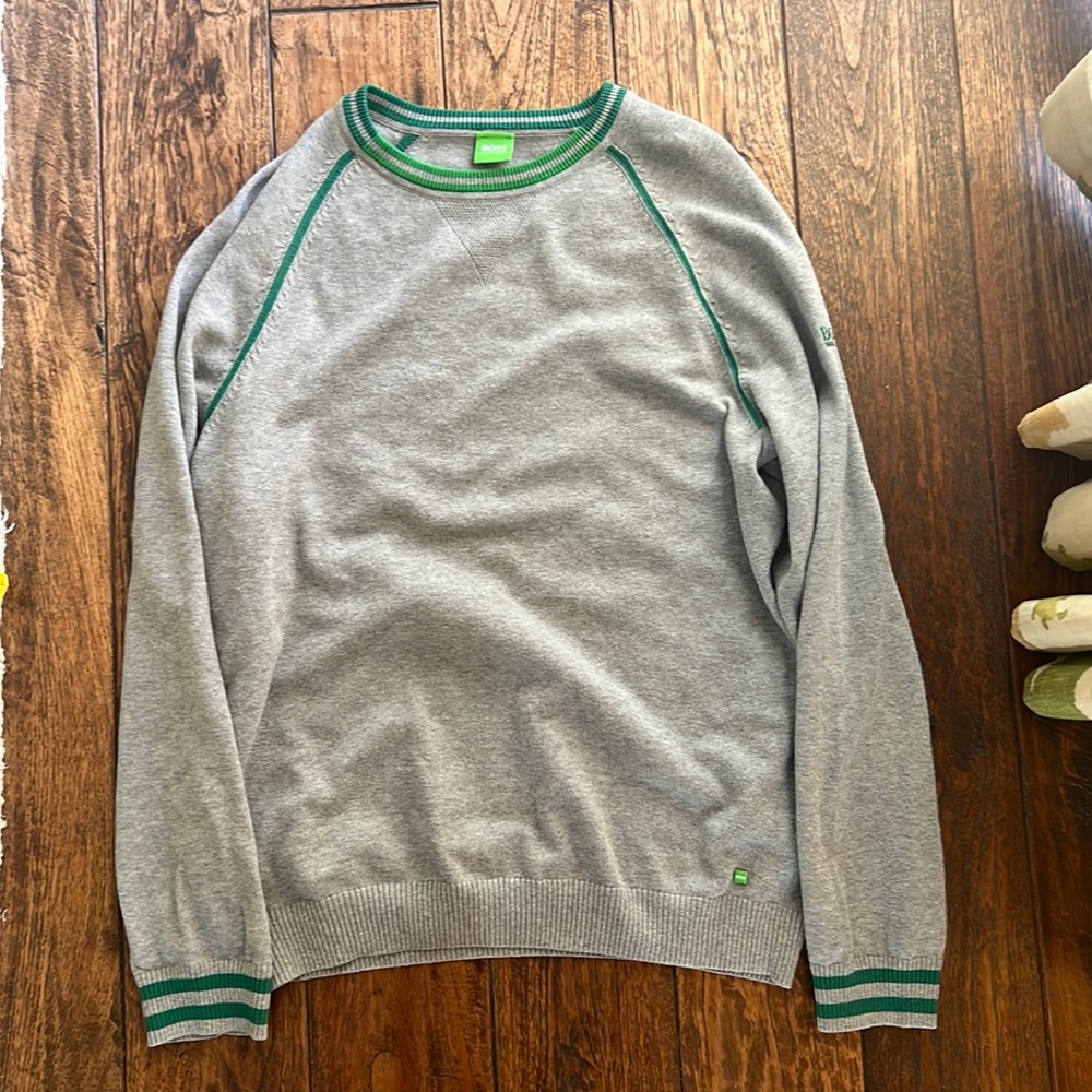 Hugo boss grey green stripe sweater